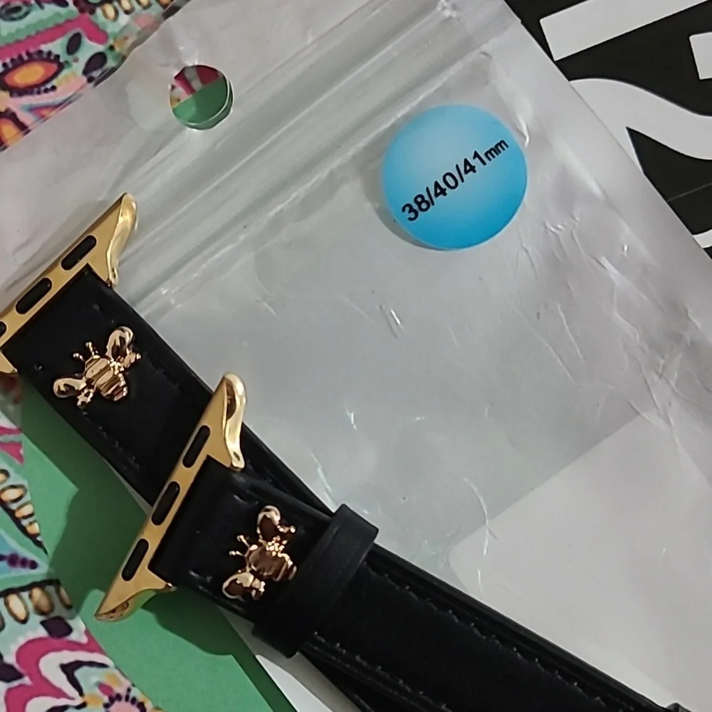 Apple Watchband Black Leather w/ Gold Tone Bumblebee! NEW!!!